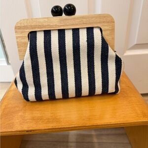 Striped Wooden Frame Clutch Bag